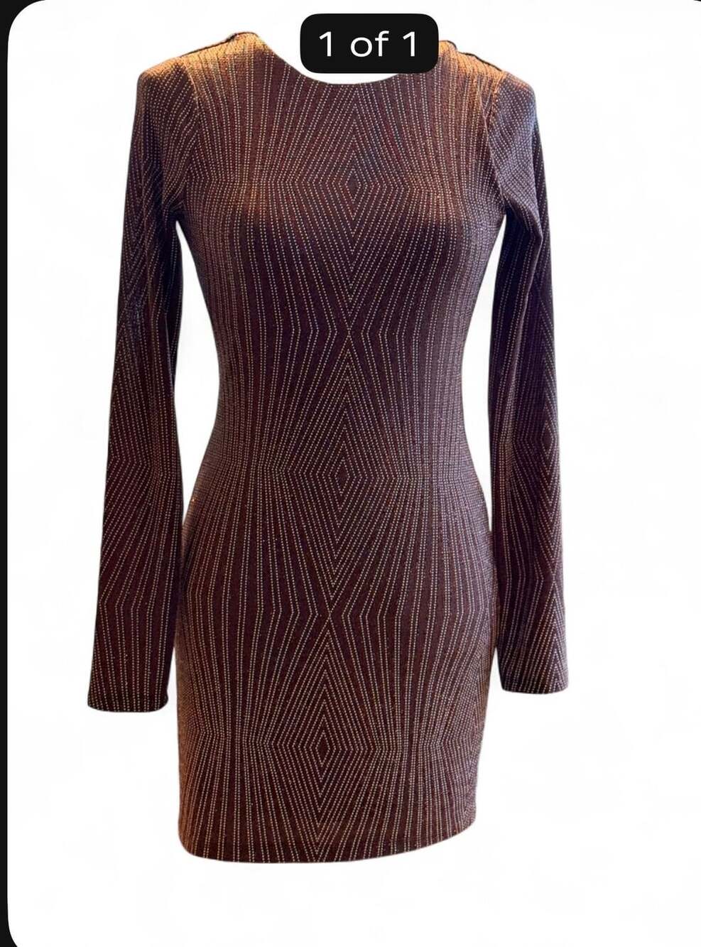 Trixxi Diamond Pattern Open Back Long Sleeve Bodycon Mini Dress